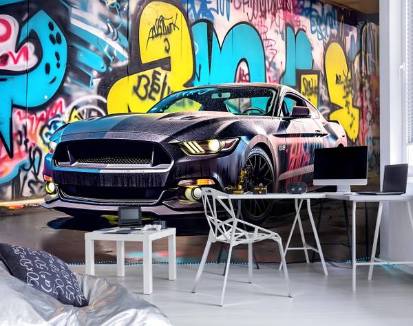 Fototapete Kinderzimmer Auto Sport 254 x 184 cm - Naturfaser - Kunststoff