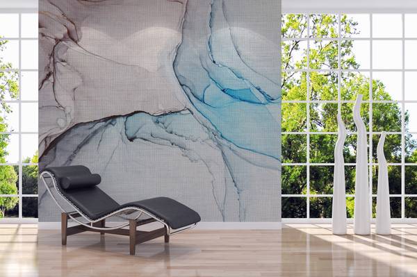 Fototapete abstrakte Strukturen Beige - Blau - Grau - Vinyl - 350 x 255 x 1 cm