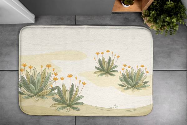 Badteppich Pflanzen Blumen Beige - Textil - 90 x 60 x 90 cm