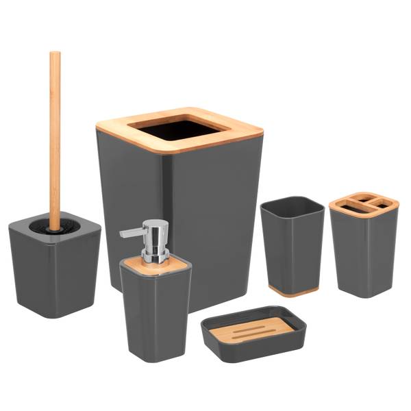 Badezimmerset Calvi 90335 (6er-Set) Grau - Kunststoff - 18 x 25 x 18 cm