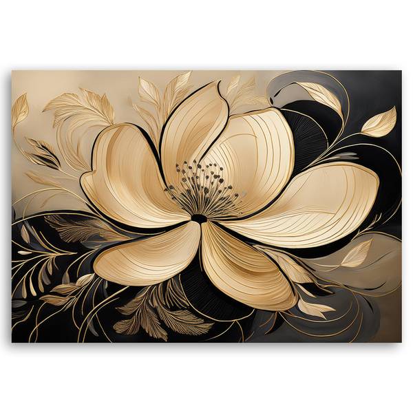 Tableau déco fleurs feuilles glamour 100 x 70 cm