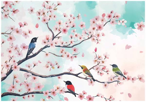 Fototapete Vögel Blumen Tiere Tapete 250 x 175 cm
