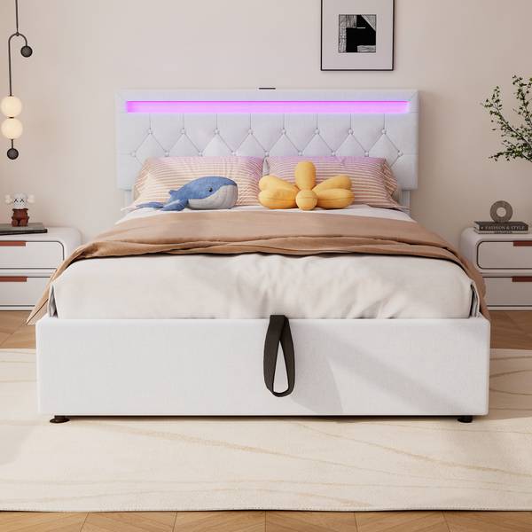 Polsterbett mit LED O1429 Weiß