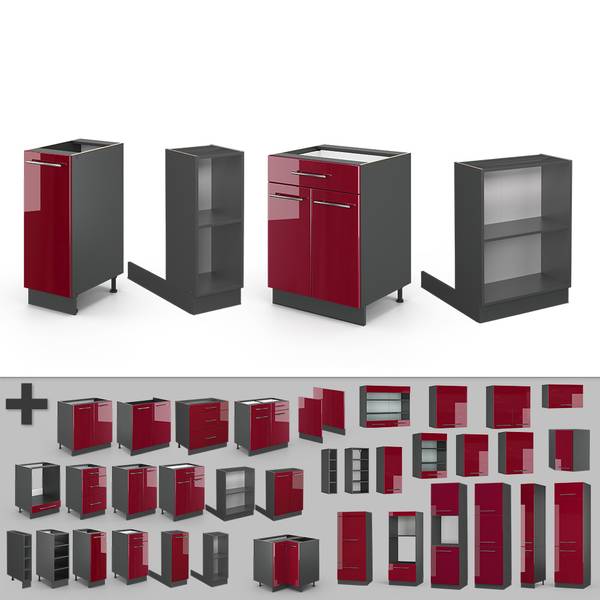 Îlot de cuisine Fame-Line 38713 Anthracite - Bordeaux brillant