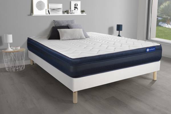Bettgestell und Matratze Actimemo tech Weiß - Massivholz - 130 x 53 x 200 cm