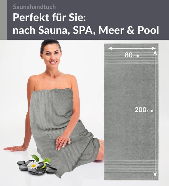 Saunahandtuch London 2er-Set Grau - Frottee - 80 x 1 x 200 cm