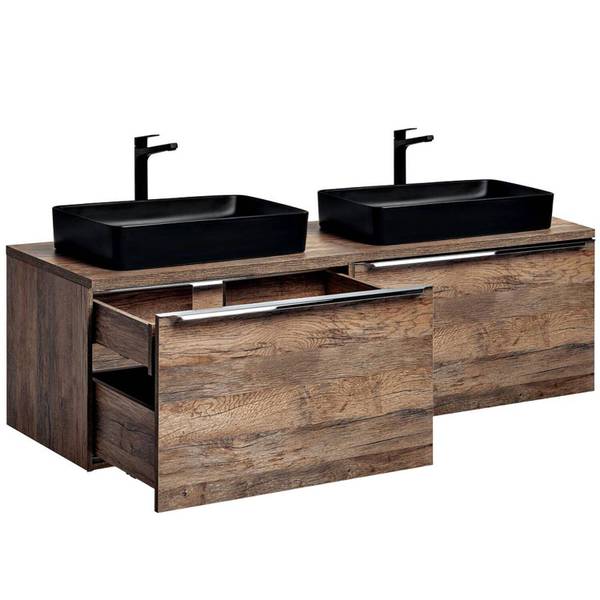 Badmöbel-Set PUEBLA-56-105 5er-Set Braun - Holzwerkstoff - 160 x 60 x 46 cm