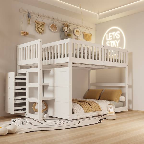 Niedriges Sicherheits-Etagenbett-O1010 Weiß - Massivholz - 145 x 136 x 247 cm