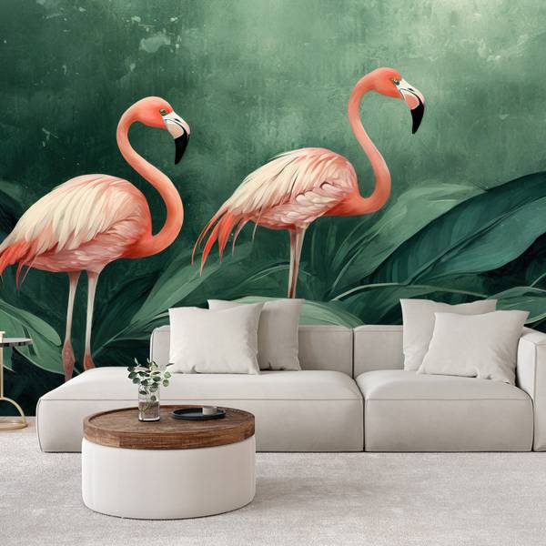 Papier peint botanique flamants nature 100 x 70 cm