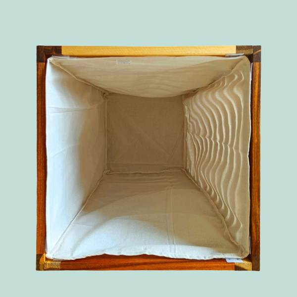 Wäschekorb aus Akazienholz mit Sitz Braun - Weiß - Holzwerkstoff - Textil - 40 x 56 x 40 cm