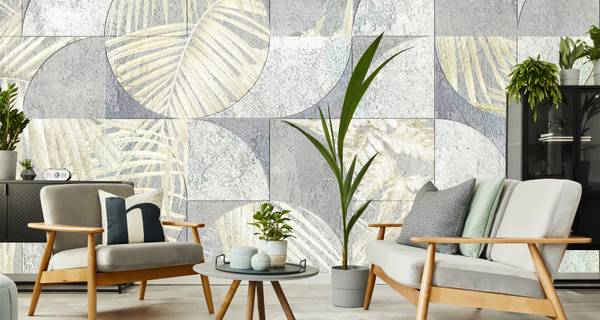 Vlies-Fotobehang BETON Bladeren Natuur lichtgrijs - 405 x 270 x 270 cm