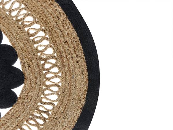 Teppich YOZGAT Beige - Schwarz - Naturfaser - 120 x 120 x 1 cm