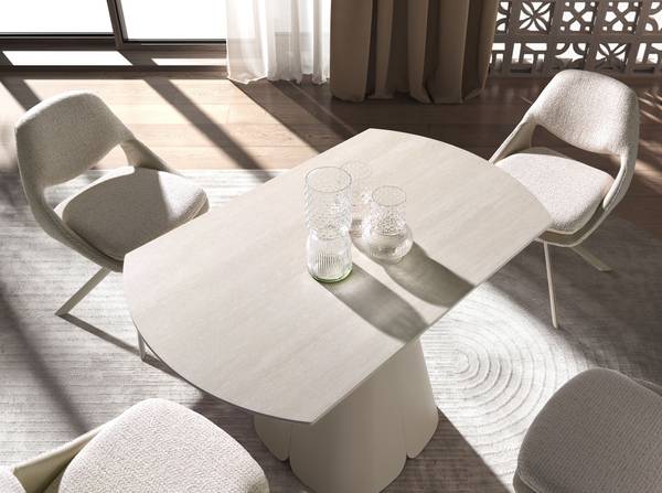 Ausziehbarer Rundtisch Sand Braun - Edelstahl - Marmor - 130 x 76 x 80 cm