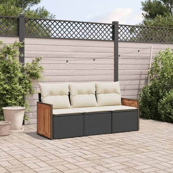 Garten Sofagarnitur 3036045-2 (3-teilig) Schwarz - Creme