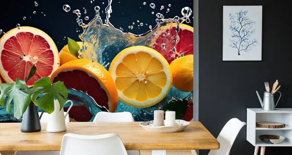 Vlies-Fotobehang CITRUS Fruit Water 3D 360 x 240 x 240 cm