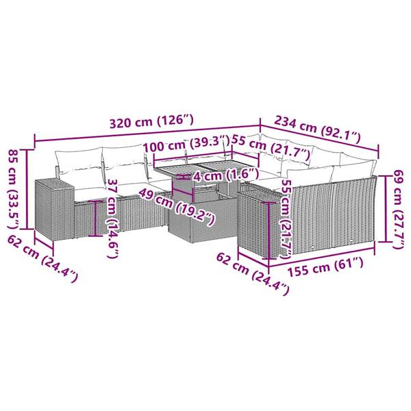 Garten-Lounge-Set 3037213-1 (10-teilig) Schwarz