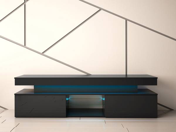 TV-Lowboard Glossa 2D 190 Schwarz - Hochglanz Schwarz