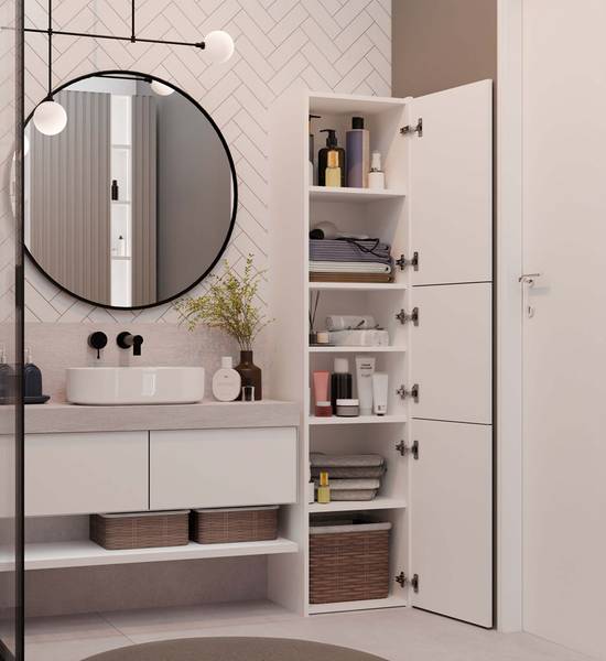 Badezimmerschrank A5 Weiß - Holzwerkstoff - 40 x 170 x 30 cm