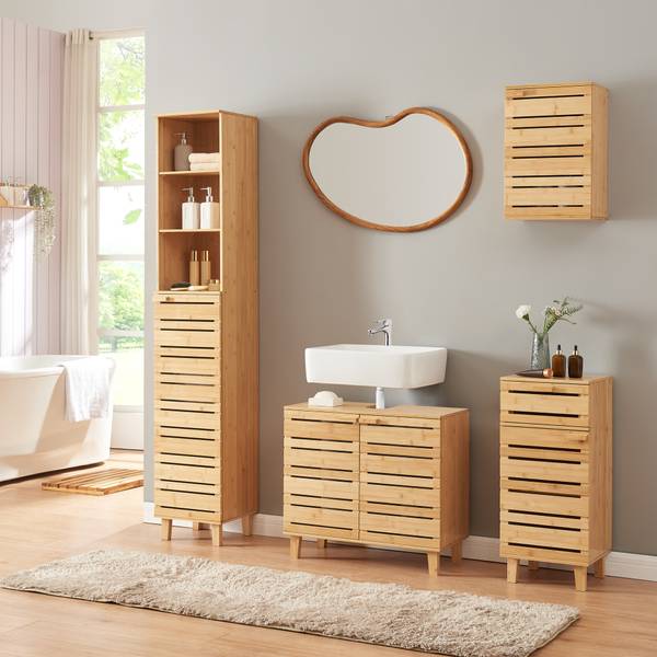 Waschbeckenunterschrank Epind Beige - Bambus - 66 x 60 x 30 cm