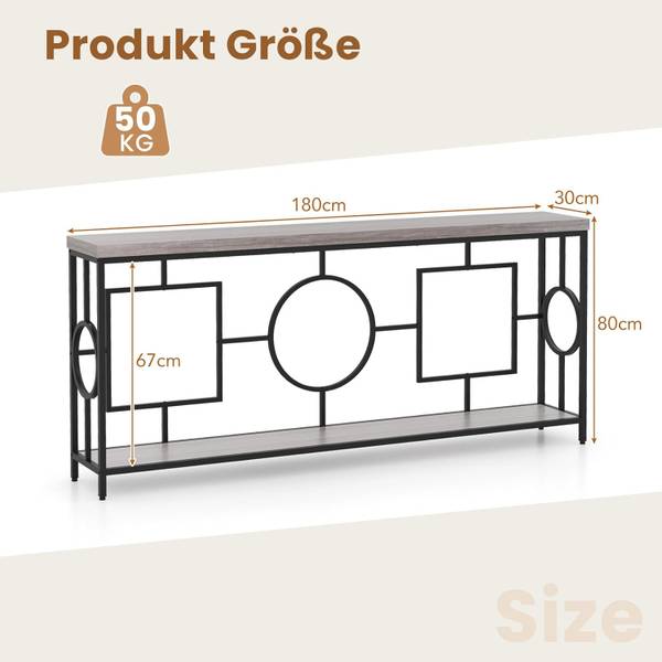 Konsolentisch VH34230OR+DE Grau - Holzwerkstoff - 30 x 80 x 180 cm