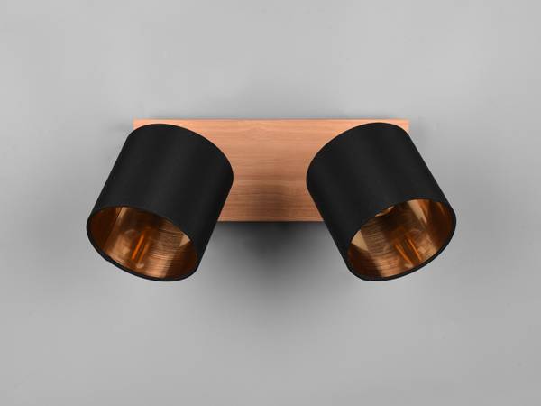 Deckenspot 2flammig Schirm Schwarz-Gold Schwarz - Braun - Gold - Strukturstoff - 28 x 19 x 18 cm