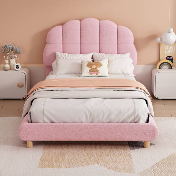 Kinderbett, niedliches Kopfteil-O1112 Pink - Massivholz - 102 x 65 x 215 cm