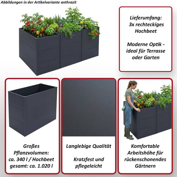 Hochbeet P64 (3er-Set) Grün - Stahl - 150 x 77 x 100 cm