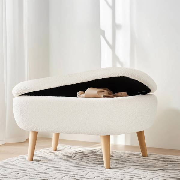 Sitzbank STORIANO Weiß - Strukturstoff - Polyester - Kernbuche - 47 x 43 x 82 cm