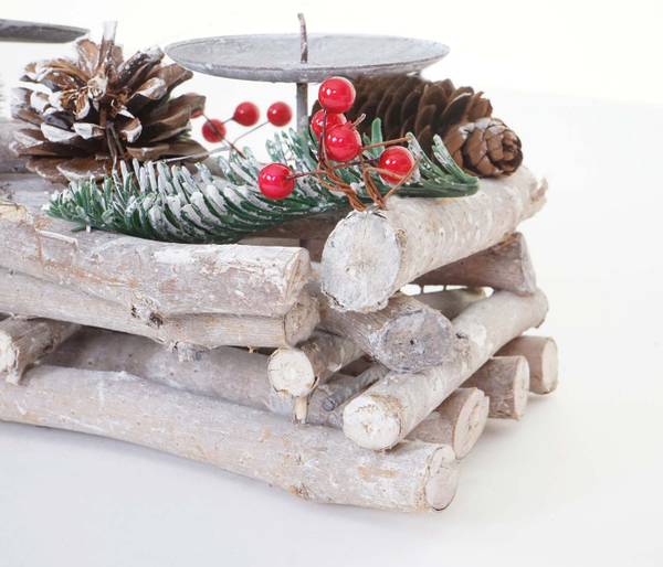 Adventskranz länglich Holz Kerzen weiß Weiß - Metall - Holz teilmassiv - 50 x 11 x 15 cm
