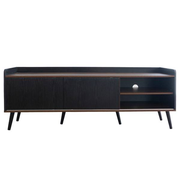 TV-lowboard met Schuifdeuren Eos I zwart - bruin - staal - 40 x 58 x 160 cm