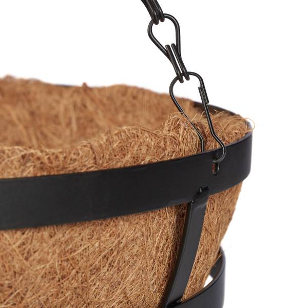 Hangende plantenmand kokos set van 3 zwart - bruin - ijzer - 31 x 50 x 31 cm