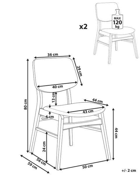 Stuhl MAYER 2-tlg Braun - Weiß - Textil - 50 x 80 x 59 cm