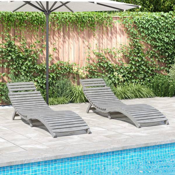Chaise longue 3155468 lot de 2 Gris - Acacia - 55 x 64 x 184 cm
