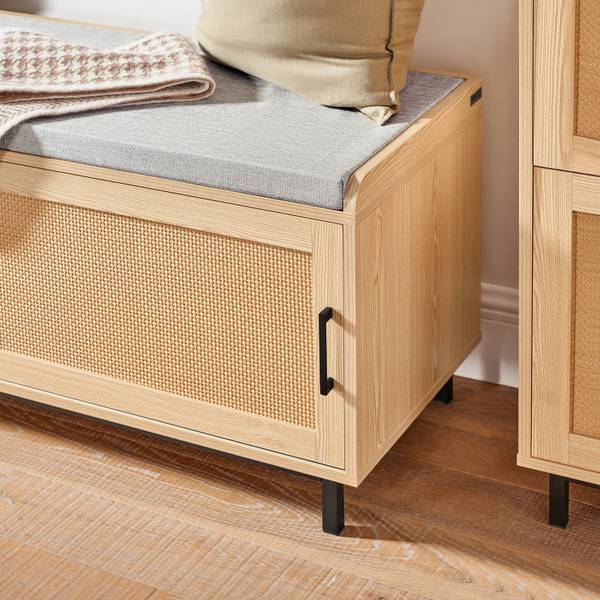 Schuhbank FSR154-N Braun - Holzwerkstoff - Metall - Rattan - 110 x 49 x 40 cm