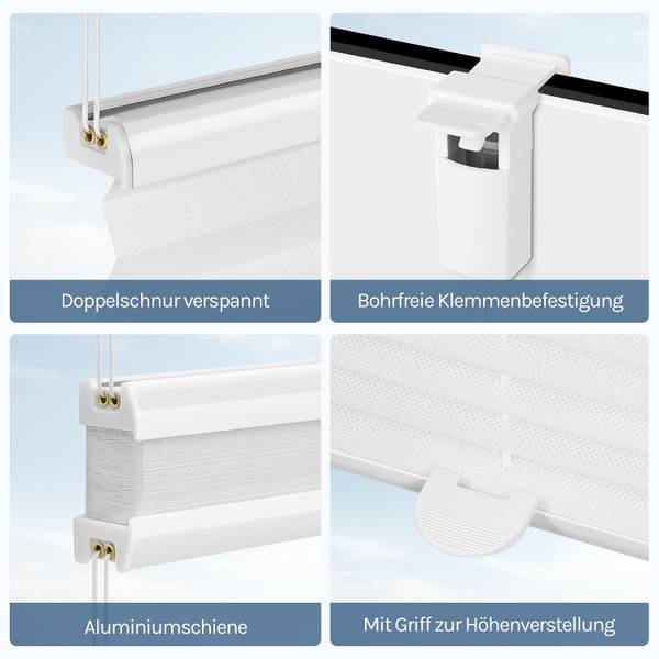 Plissee PS5693 Klemmfix Weiß - 60 x 130 cm