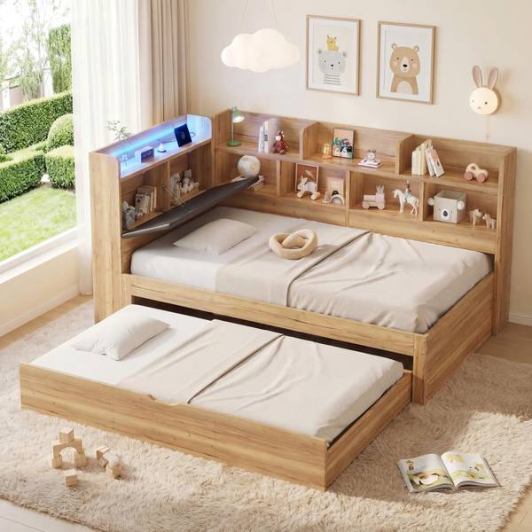 Kinderbed GLOWMU Ⅰ bruin - plaatmateriaal op houtbasis - 110 x 91 x 224 cm