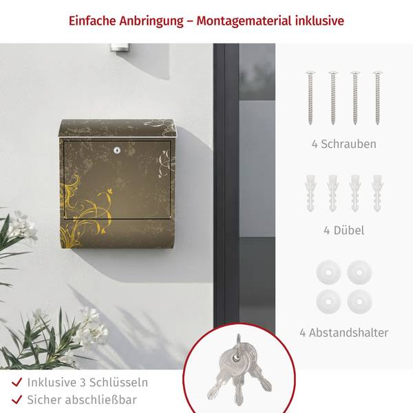Briefkasten Schnörkel Gelb - Stahl - 39 x 46 x 13 cm