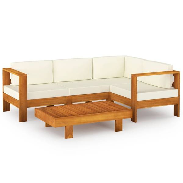 Salon de jardin 3006534-2 (lot de 5) Blanc - Polyester - Acacia - 60 x 25 x 100 cm