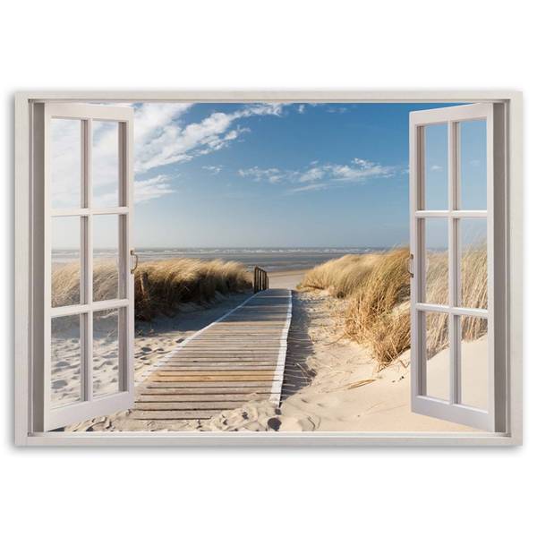 Wandbild fenster steg zum strand 90 x 60 cm