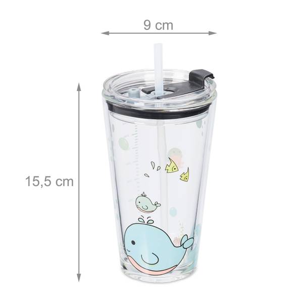 4x verres pour enfant motif de baleine Rose foncé - Turquoise - Silicone - 9 x 16 x 10 cm