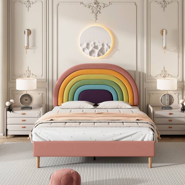 Polsterbett Samt Rosa-O1106 Pink - Massivholz - 140 x 113 x 206 cm