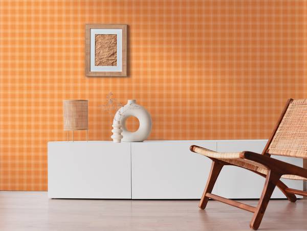 Karotapete Retro Orange - Weiß