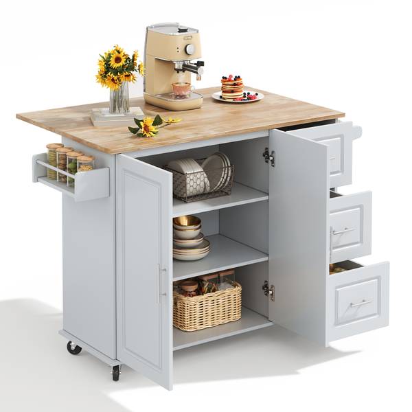 Keukenwagen WoodyZoom Ⅲ grijs - plaatmateriaal op houtbasis - 43 x 92 x 137 cm