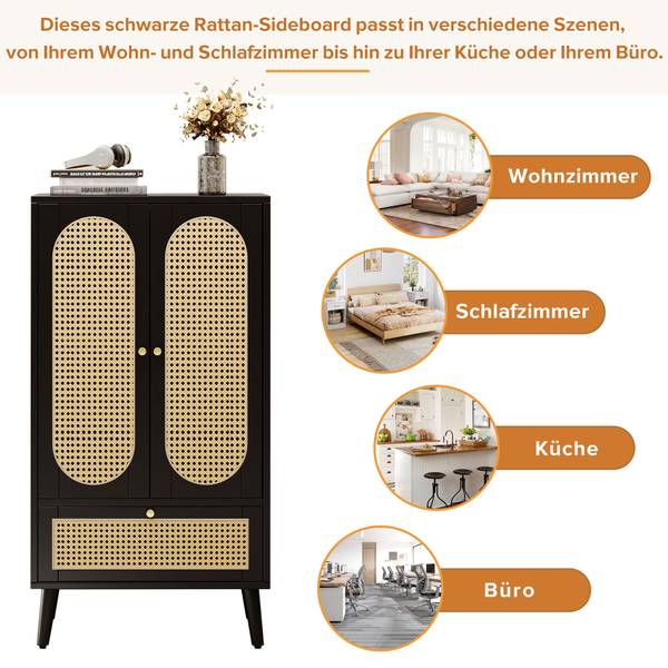 Highboard Chidhoill Schwarz - Holzwerkstoff - Metall - 40 x 111 x 60 cm