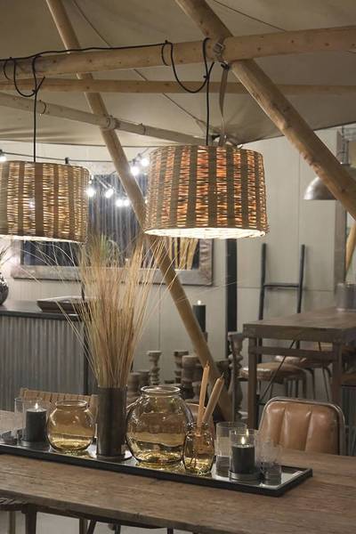 Hängelampe Natura Beige - Bambus - 39 x 25 x 39 cm