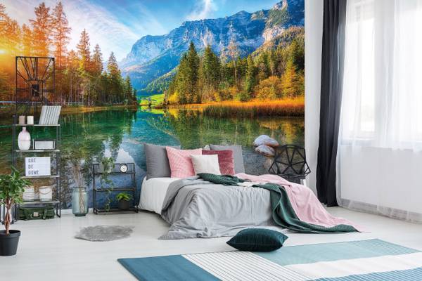 Vinyl Fototapete Wald See Landschaft 312 x 219 cm - Strukturvlies