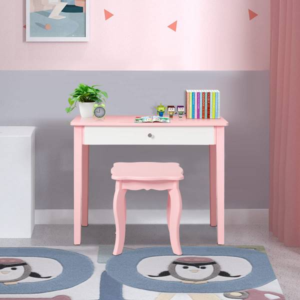 Kinder 2 in 1 Schminktisch Set Pink - Holzwerkstoff - 34 x 96 x 70 cm
