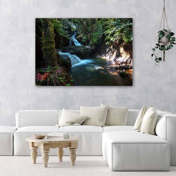 Canvas schilderij waterval in de tropen 90 x 60 cm
