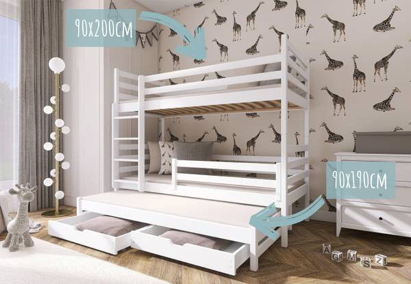 Hochbett Joel Weiß - Holzwerkstoff - Massivholz - 90 x 160 x 200 cm