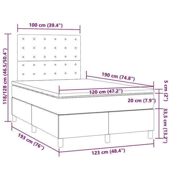 Boxspring 3017294-13 grijs - polyester - grenenhout - 123 x 128 x 193 cm